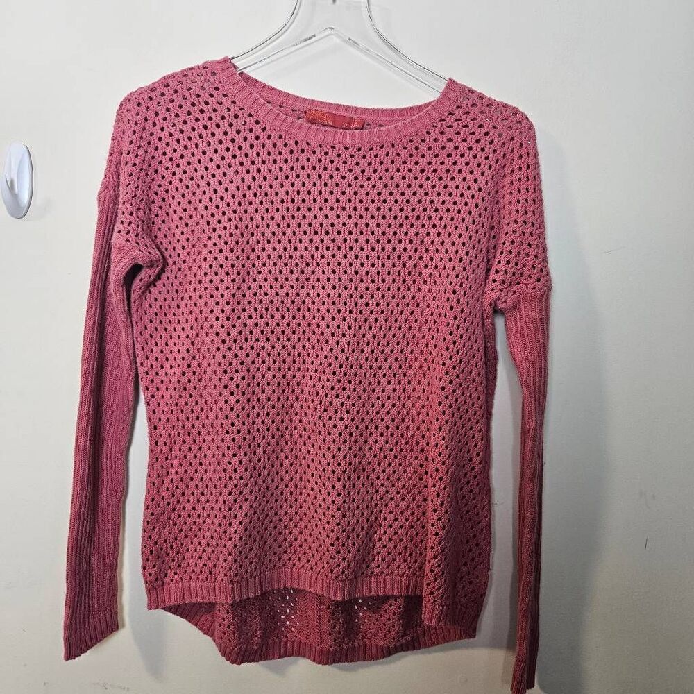 Prana Parker Sweater OG cotton open knit w drop shirt tale hem Red Slate pink XS